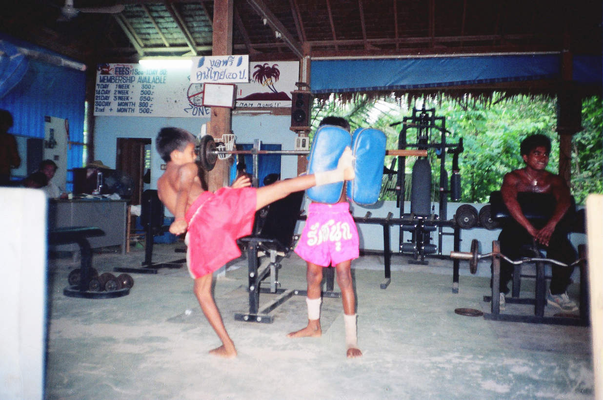 Muay Thai training at Lamai Gym Two boys training Muay Thai at Lamai Gym on Koh Samui