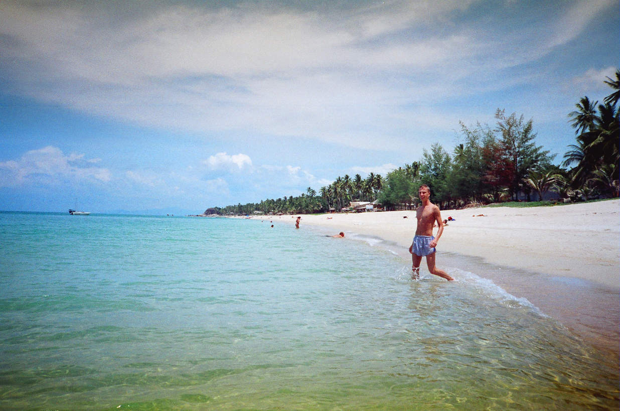 First swim on Koh Samui, May 1990 Jens taking his first swim at Lamai Beach on Koh Samui
