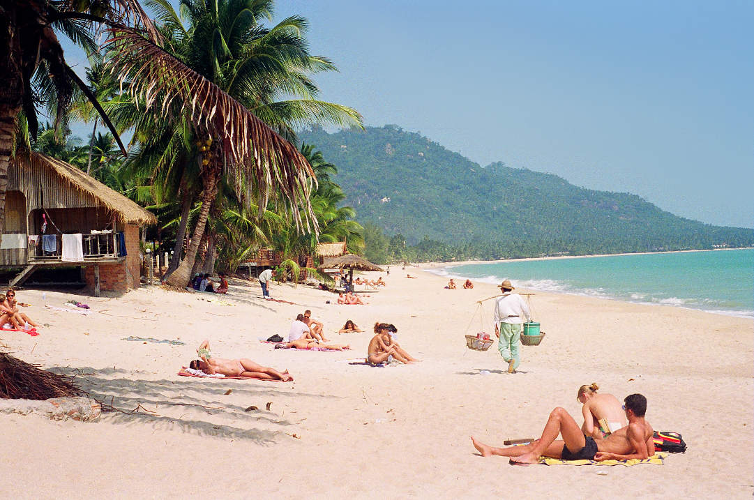Stranden Lamai på Koh Samui, 1992 Lamai Beach på ön Koh Samui, 1992